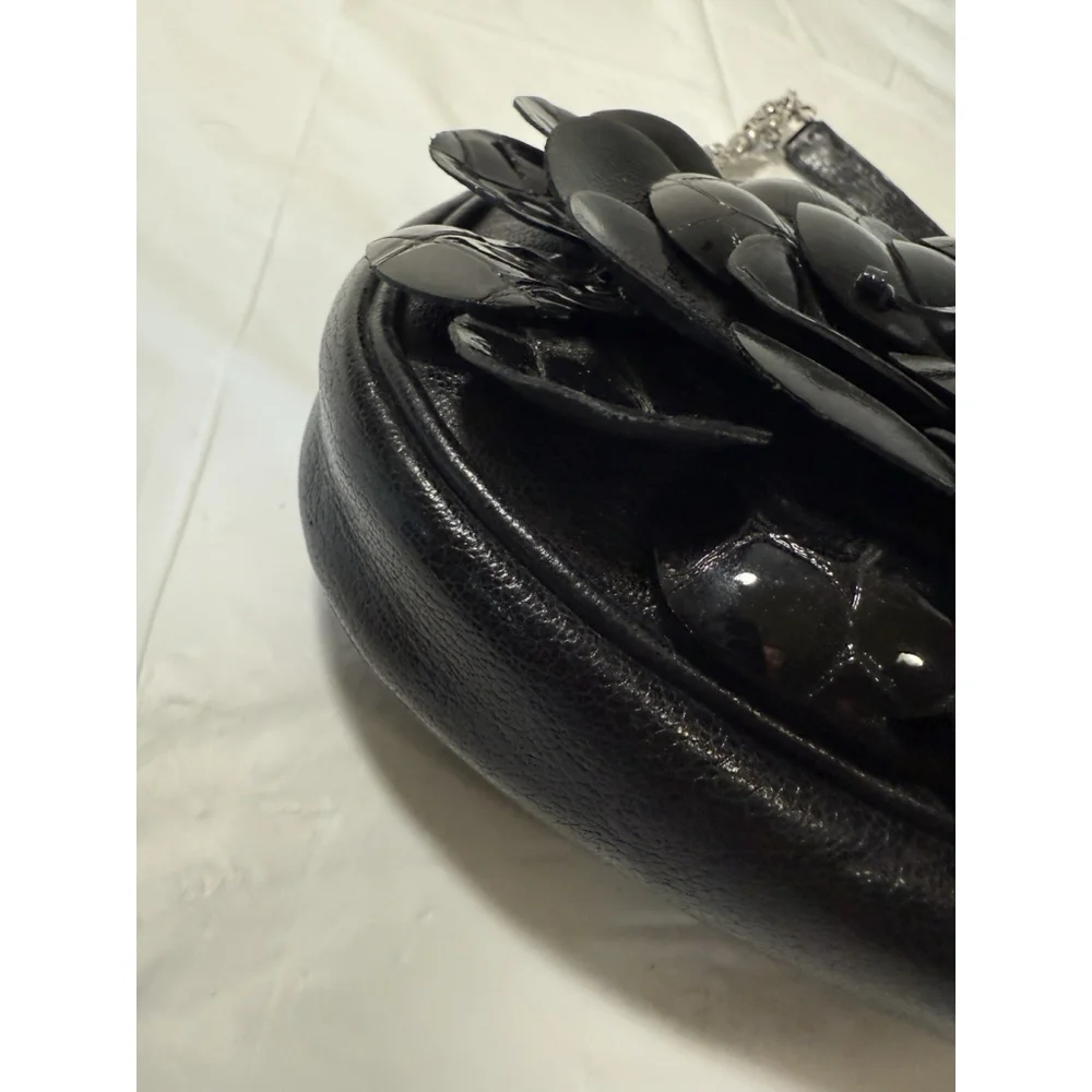 Brighton Rosalie Black Leather Pochettee Handbag Flower baguette